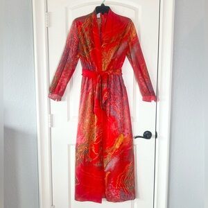 Vintage 70s Herman Marcus Dallas Psychedelic Floral Chiffon Maxi Dress - Red